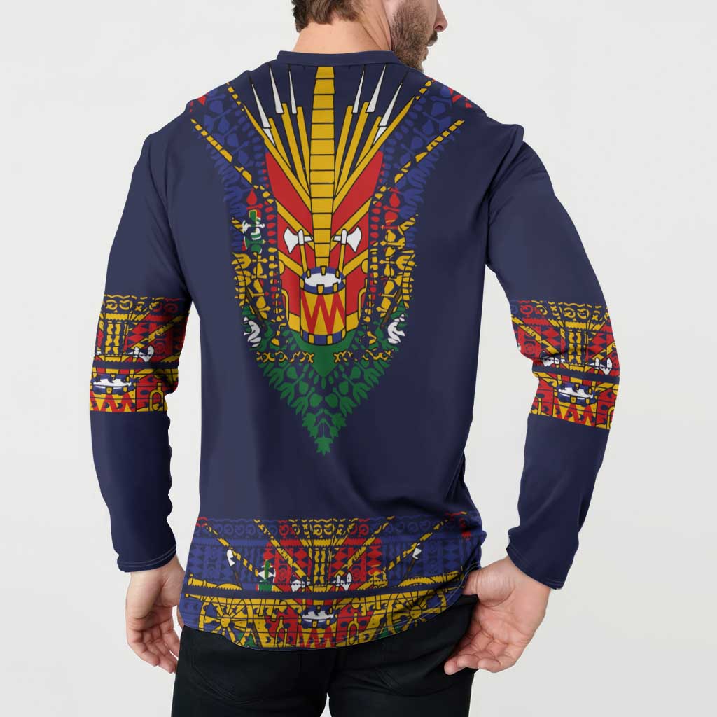 Haiti Flag Traditional Dashiki Button Sweatshirt Black Color LT03 - Polynesian Pride