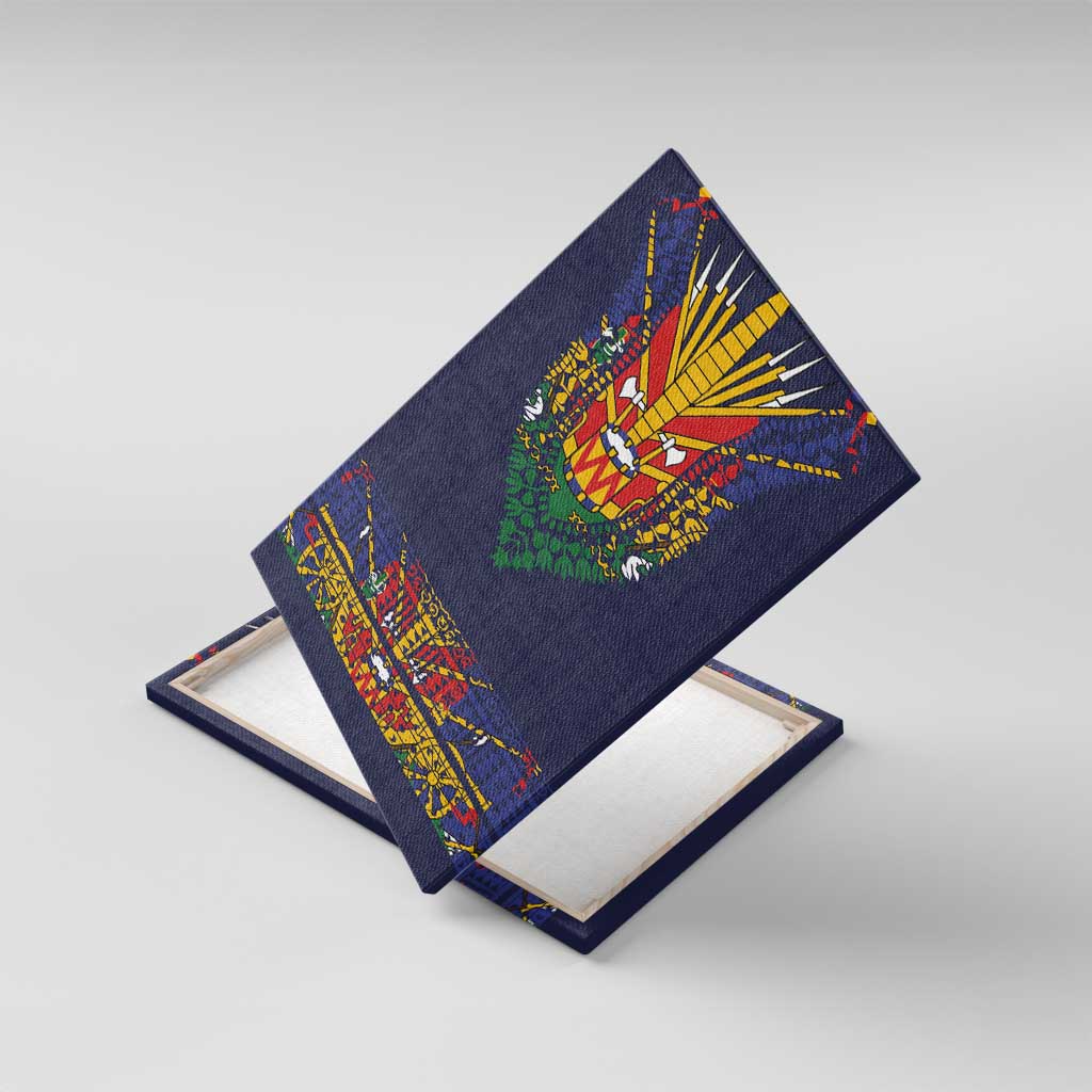 Haiti Flag Traditional Dashiki Canvas Wall Art Black Color LT03 With Frame Black - Polynesian Pride