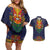 Haiti Flag Traditional Dashiki Couples Matching Off Shoulder Short Dress and Hawaiian Shirt Black Color - Polynesian Pride