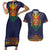 Haiti Flag Traditional Dashiki Couples Matching Short Sleeve Bodycon Dress and Hawaiian Shirt Black Color - Polynesian Pride
