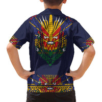 Haiti Flag Traditional Dashiki Family Matching Long Sleeve Bodycon Dress and Hawaiian Shirt Black Color - Polynesian Pride