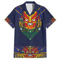 Haiti Flag Traditional Dashiki Family Matching Long Sleeve Bodycon Dress and Hawaiian Shirt Black Color - Polynesian Pride