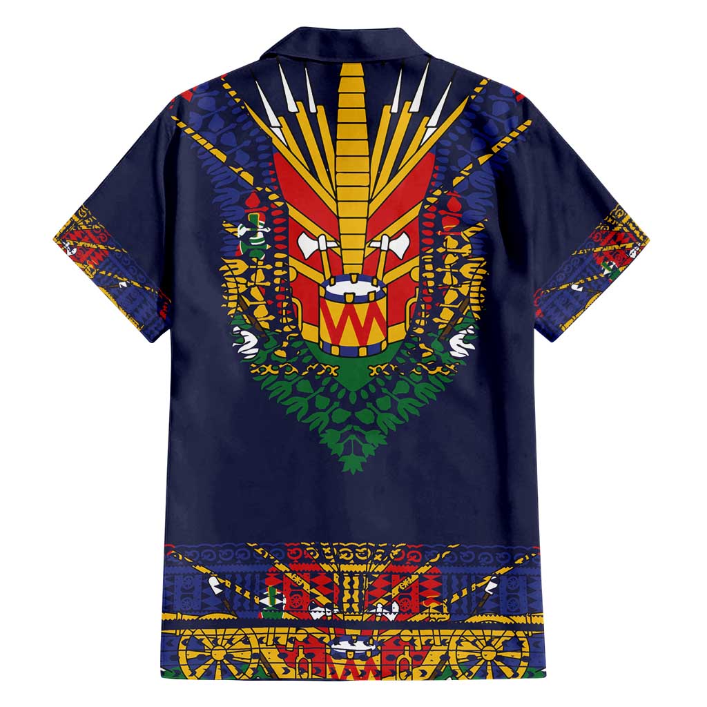 Haiti Flag Traditional Dashiki Family Matching Long Sleeve Bodycon Dress and Hawaiian Shirt Black Color - Polynesian Pride
