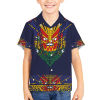 Haiti Flag Traditional Dashiki Family Matching Long Sleeve Bodycon Dress and Hawaiian Shirt Black Color - Polynesian Pride