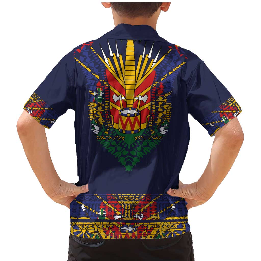 Haiti Flag Traditional Dashiki Family Matching Mermaid Dress and Hawaiian Shirt Black Color - Polynesian Pride