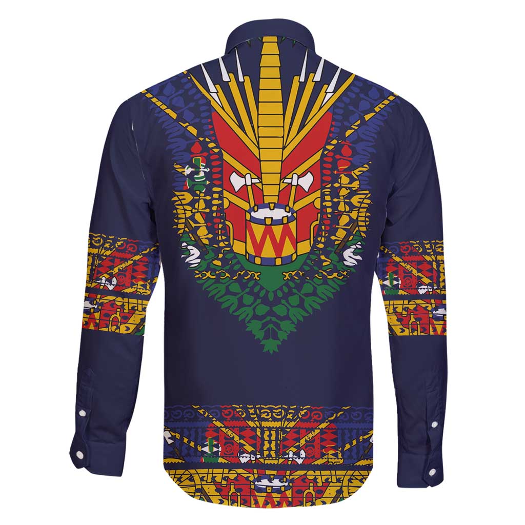 Haiti Flag Traditional Dashiki Family Matching Mermaid Dress and Hawaiian Shirt Black Color - Polynesian Pride