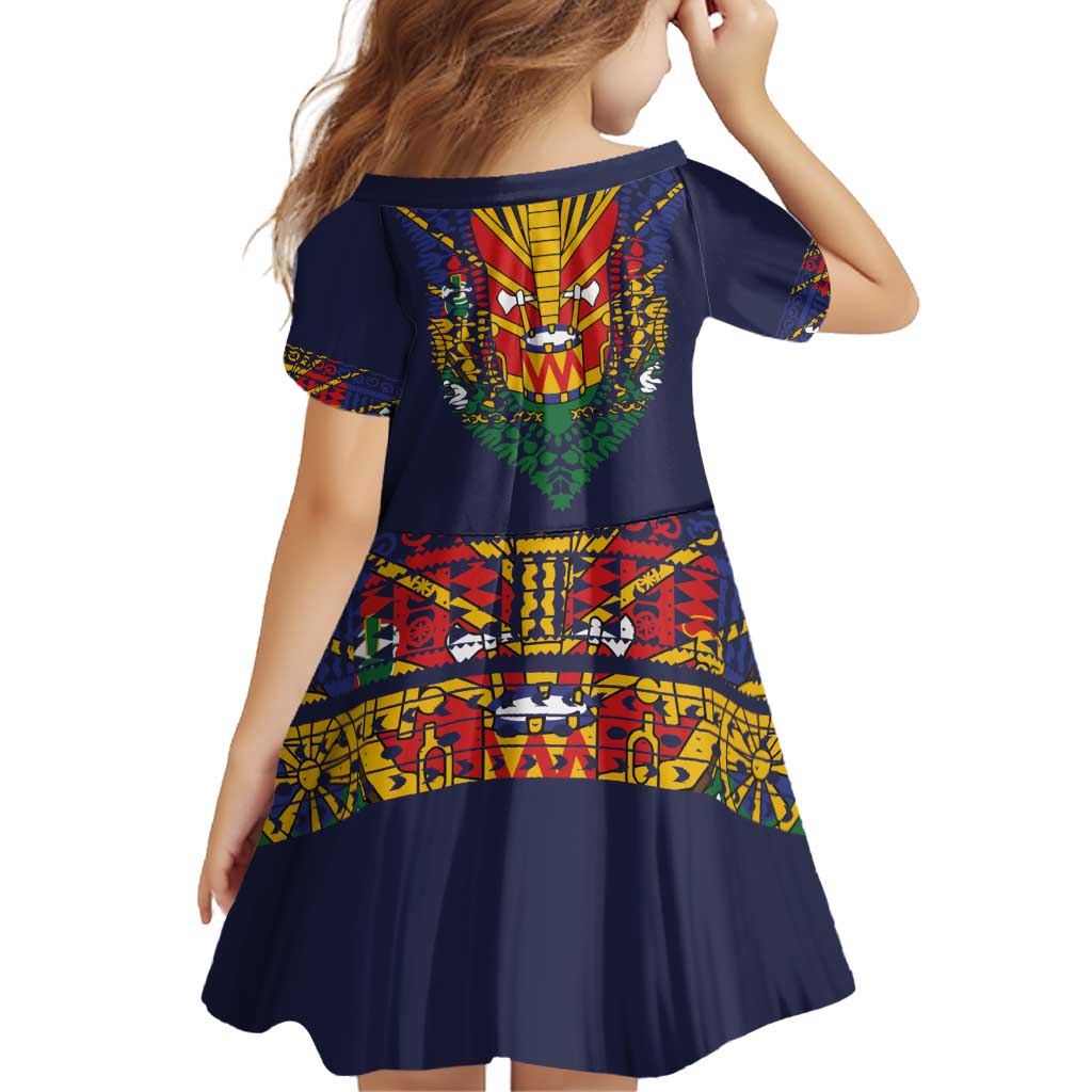 Haiti Flag Traditional Dashiki Family Matching Off Shoulder Short Dress and Hawaiian Shirt Black Color - Polynesian Pride