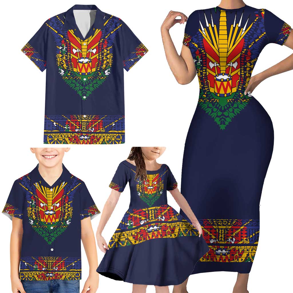 Haiti Flag Traditional Dashiki Family Matching Short Sleeve Bodycon Dress and Hawaiian Shirt Black Color LT03 - Polynesian Pride