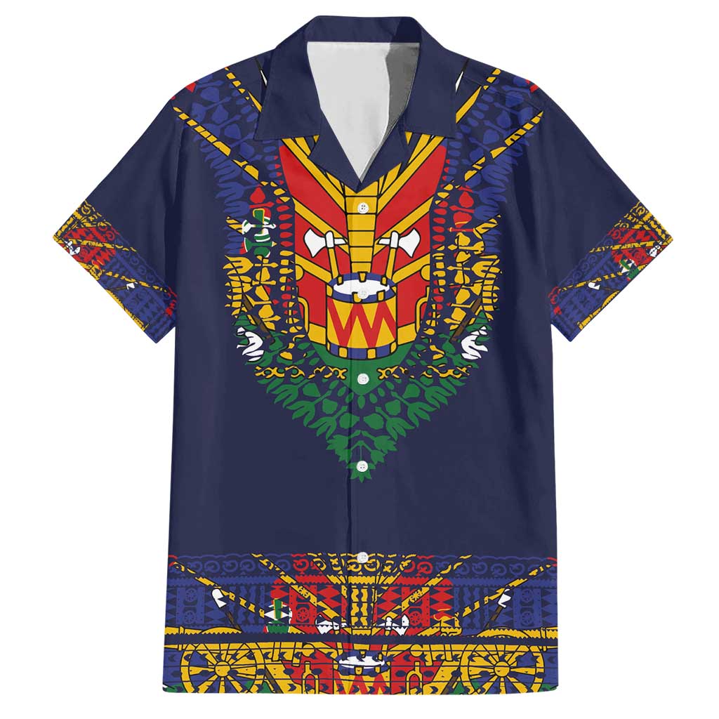 Haiti Flag Traditional Dashiki Family Matching Short Sleeve Bodycon Dress and Hawaiian Shirt Black Color - Polynesian Pride