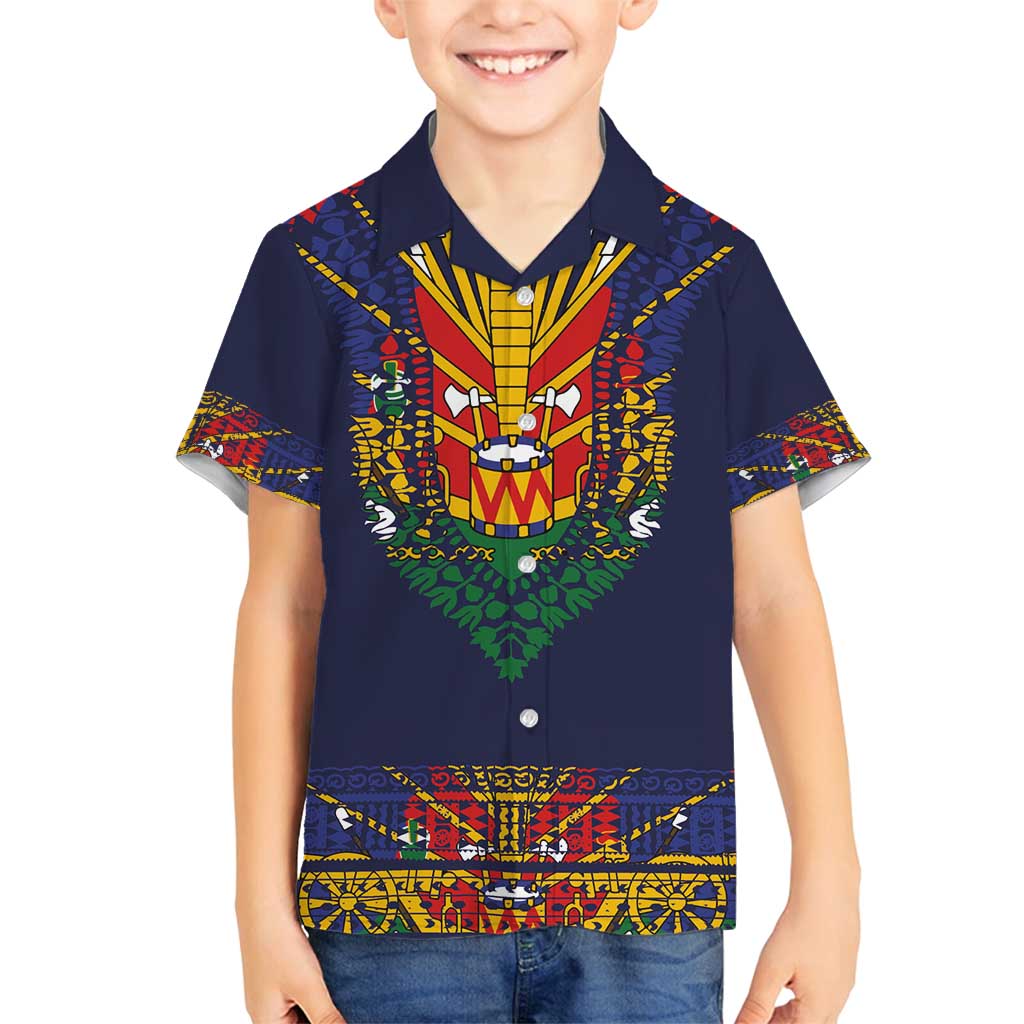 Haiti Flag Traditional Dashiki Family Matching Summer Maxi Dress and Hawaiian Shirt Black Color - Polynesian Pride