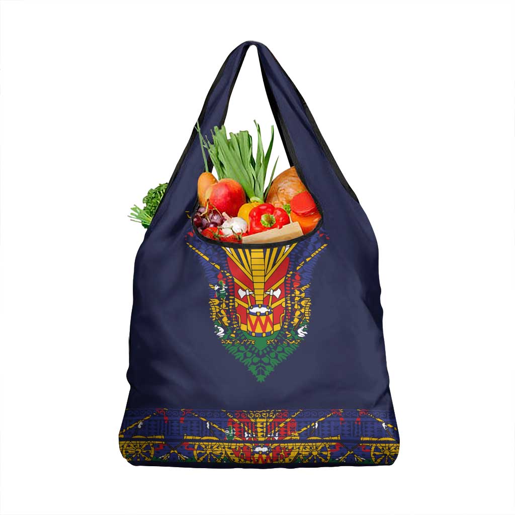 Haiti Flag Traditional Dashiki Grocery Bag Black Color LT03 1-pack One Size Black - Polynesian Pride
