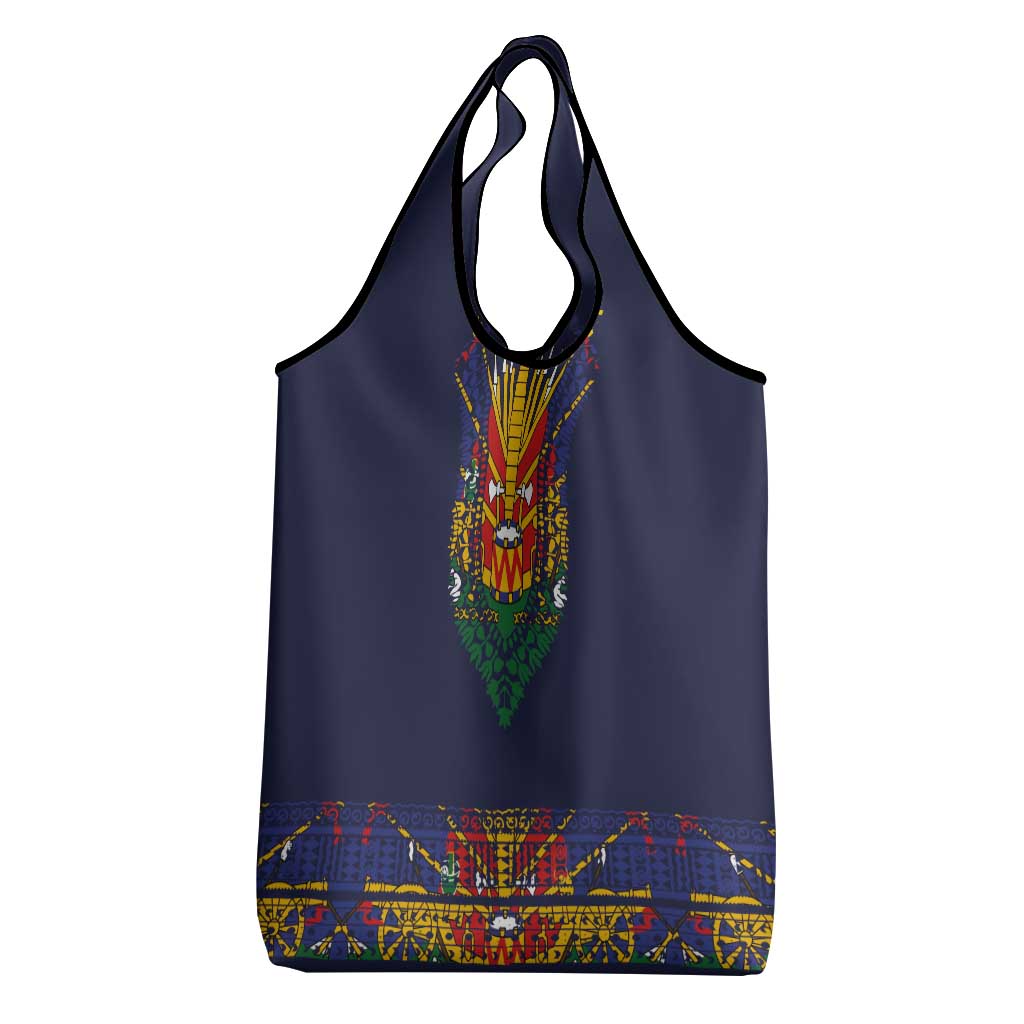 Haiti Flag Traditional Dashiki Grocery Bag Black Color LT03 - Polynesian Pride