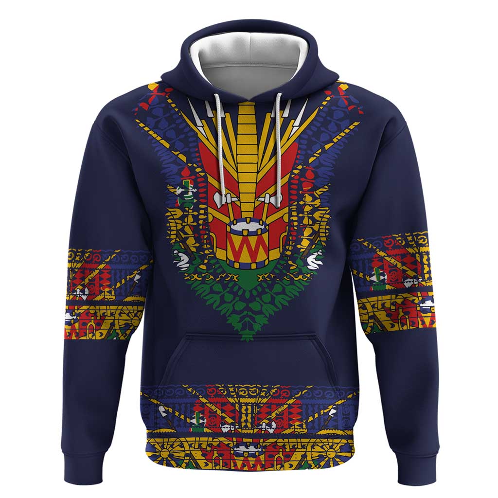 Haiti Flag Traditional Dashiki Hoodie Black Color - Polynesian Pride