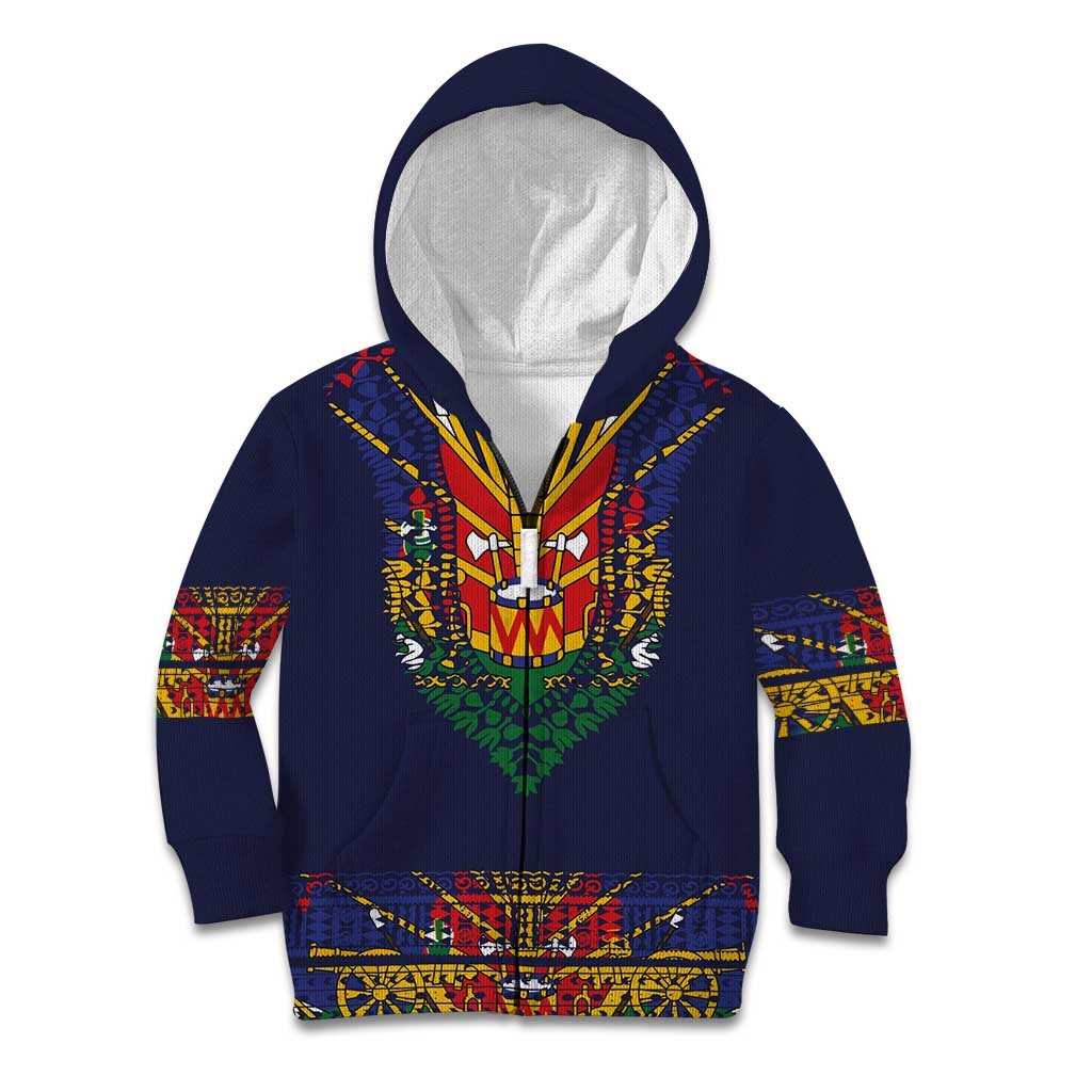 Haiti Flag Traditional Dashiki Kid Hoodie Black Color - Polynesian Pride
