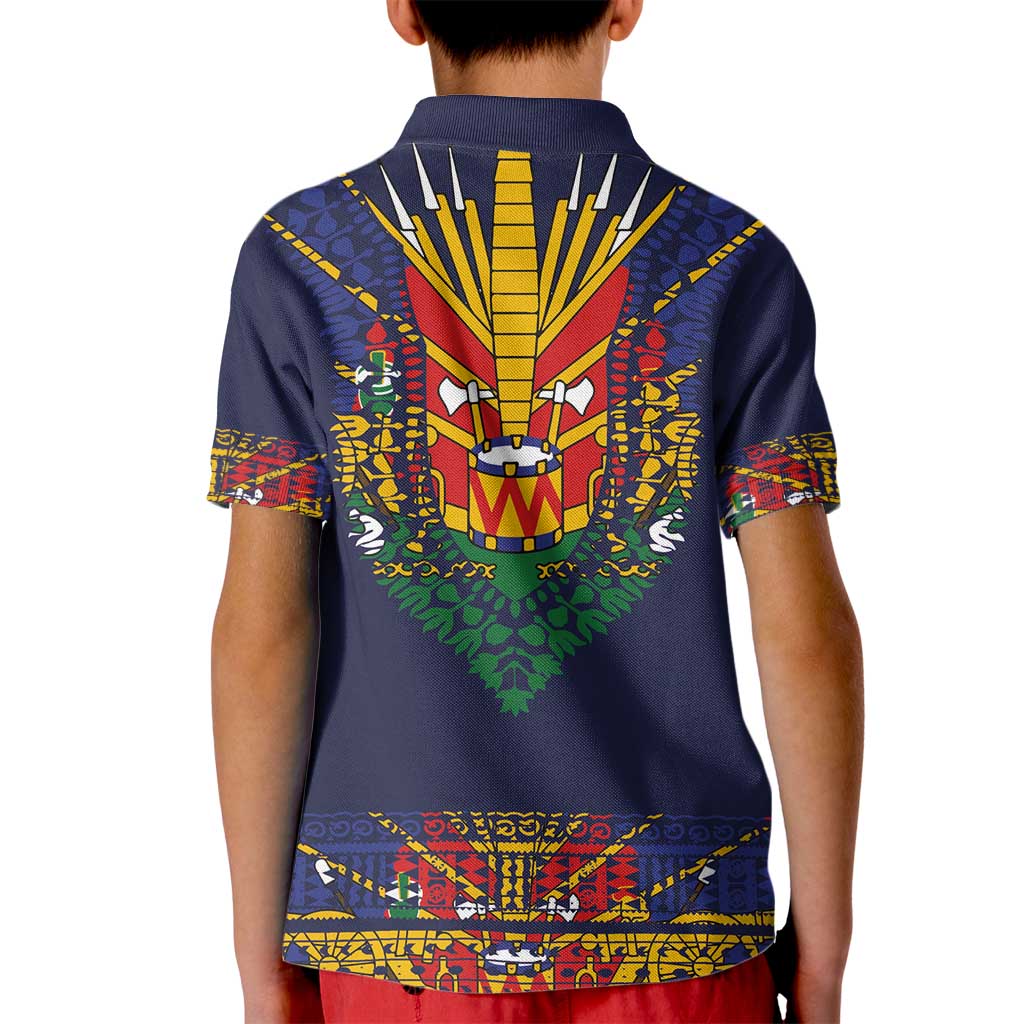 Haiti Flag Traditional Dashiki Kid Polo Shirt Black Color - Polynesian Pride