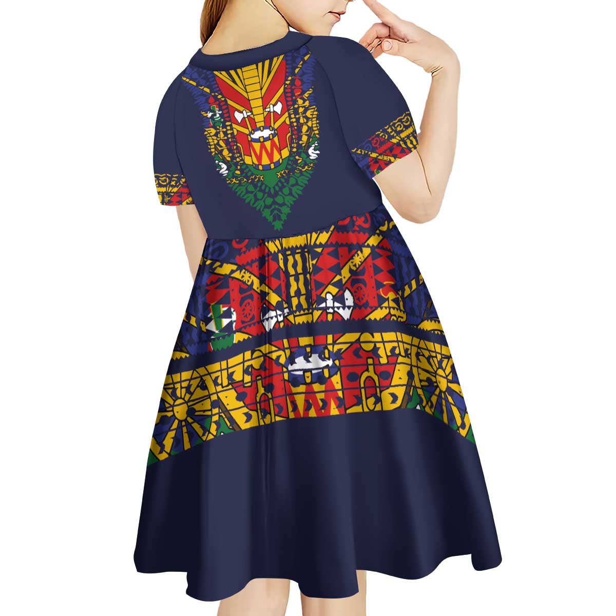 Haiti Flag Traditional Dashiki Kid Short Sleeve Dress Black Color - Polynesian Pride