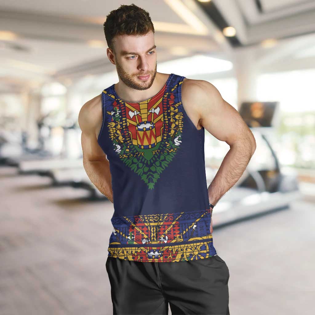 Haiti Flag Traditional Dashiki Men Tank Top Black Color LT03 Black - Polynesian Pride