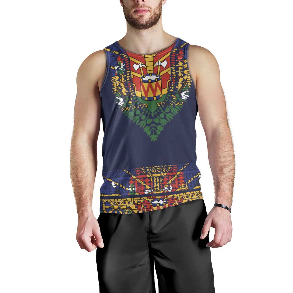 Haiti Flag Traditional Dashiki Men Tank Top Black Color LT03 - Polynesian Pride