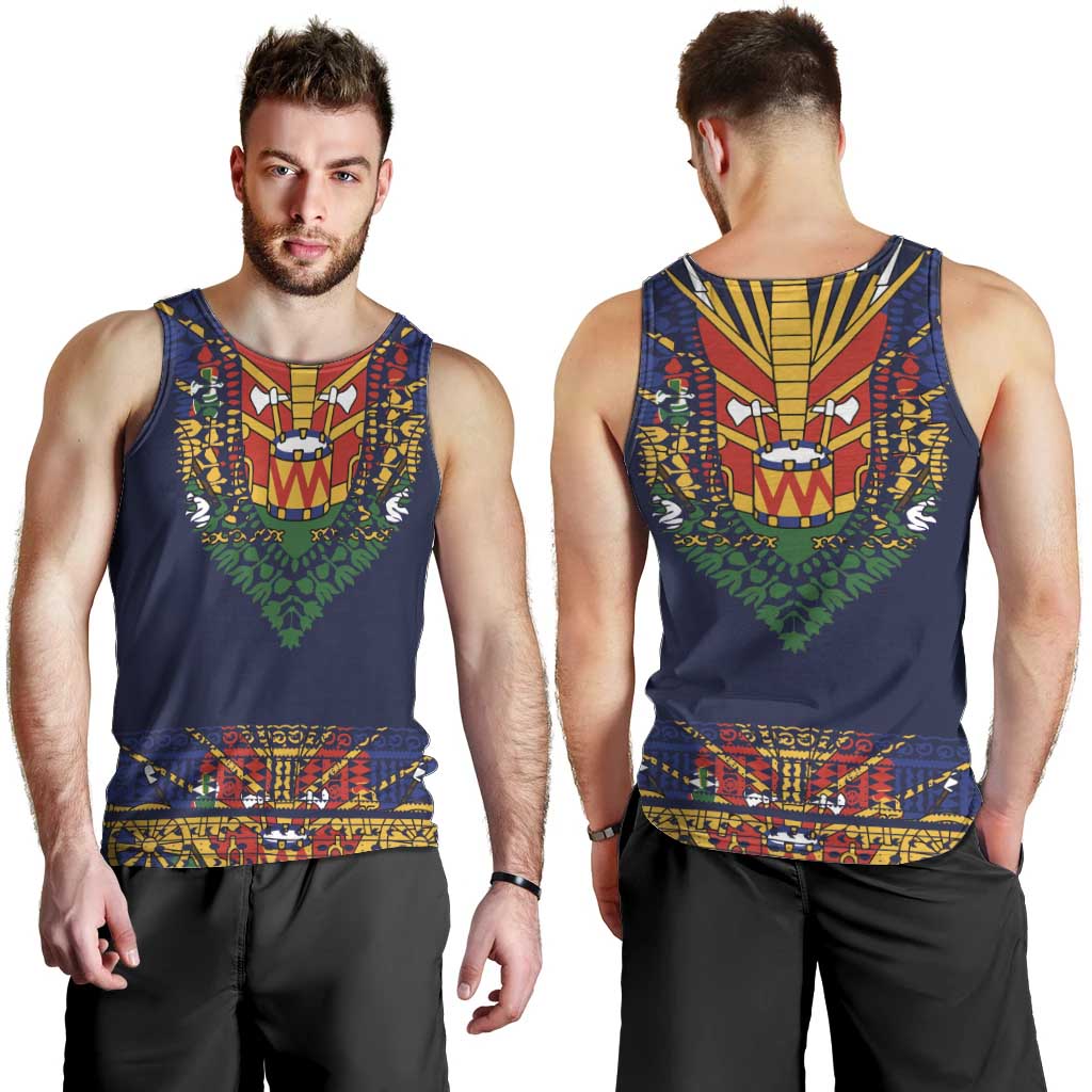 Haiti Flag Traditional Dashiki Men Tank Top Black Color LT03 - Polynesian Pride