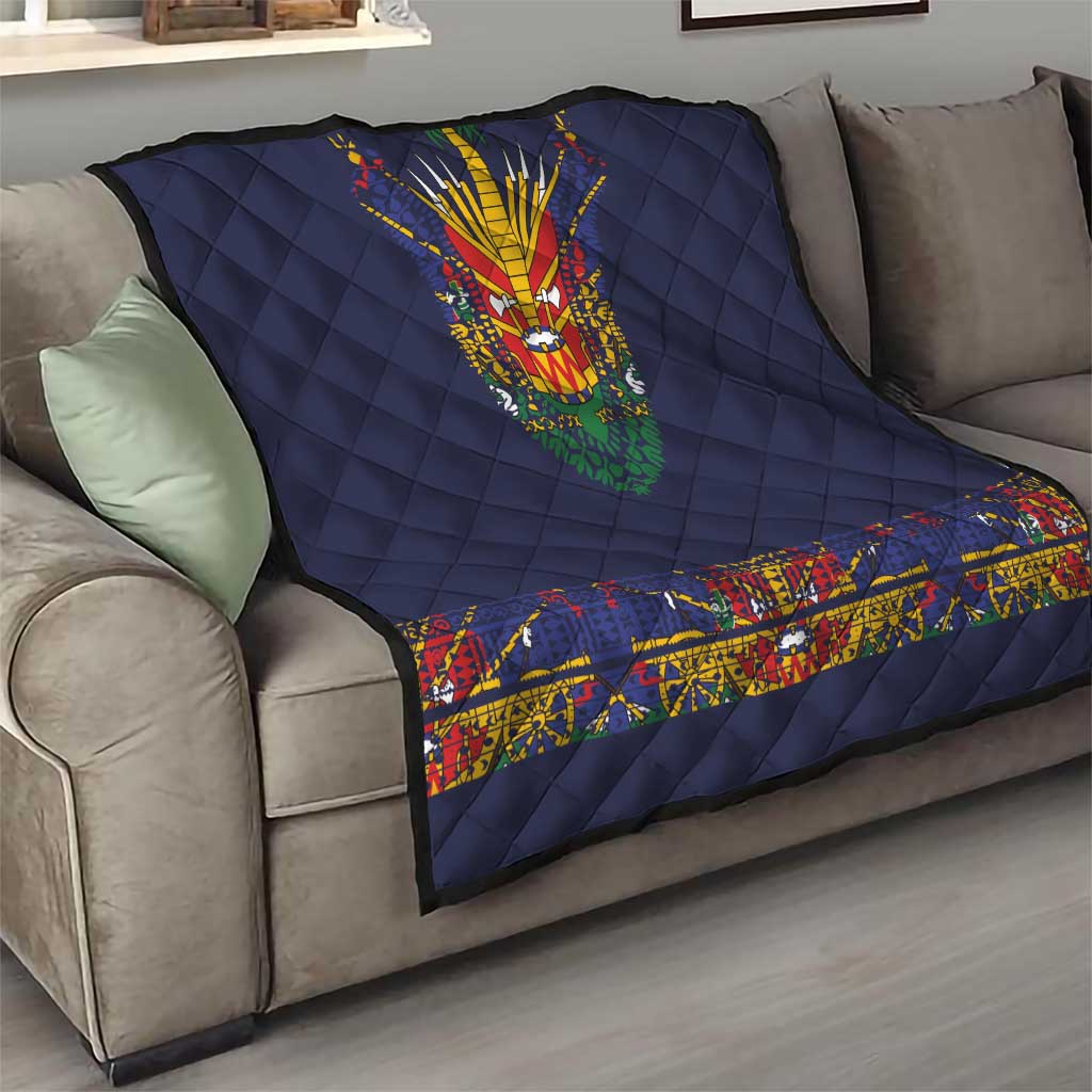 Haiti Flag Traditional Dashiki Quilt Black Color - Polynesian Pride