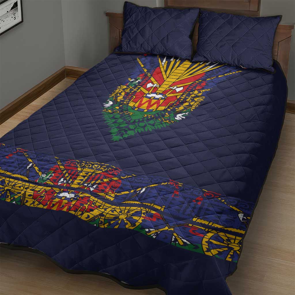 Haiti Flag Traditional Dashiki Quilt Bed Set Black Color - Polynesian Pride