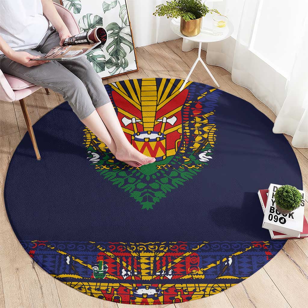 Haiti Flag Traditional Dashiki Round Carpet Black Color - Polynesian Pride