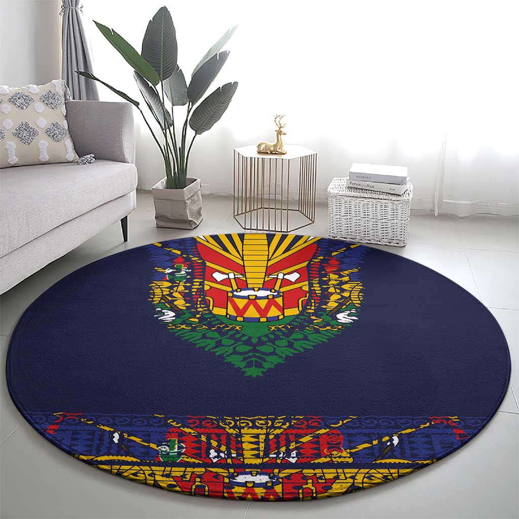 Haiti Flag Traditional Dashiki Round Carpet Black Color - Polynesian Pride