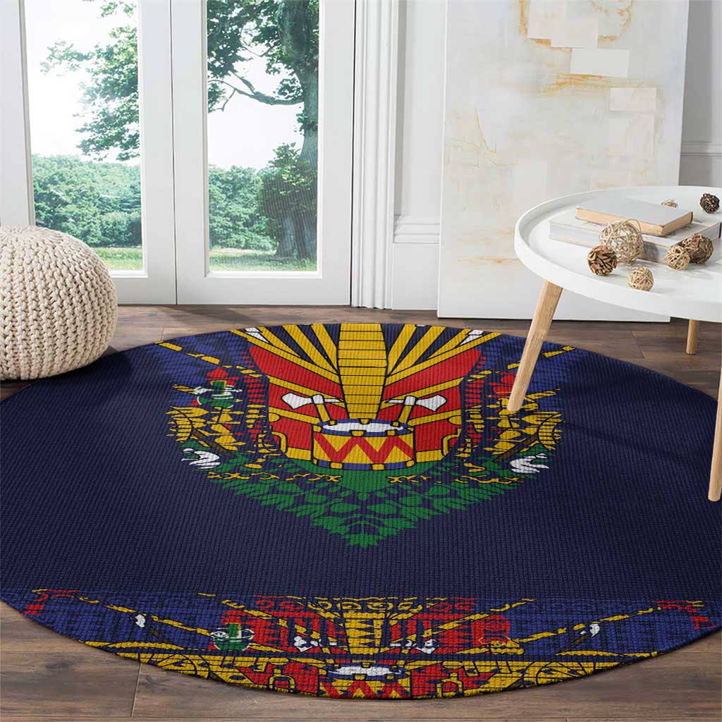 Haiti Flag Traditional Dashiki Round Carpet Black Color - Polynesian Pride