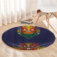 Haiti Flag Traditional Dashiki Round Carpet Black Color - Polynesian Pride