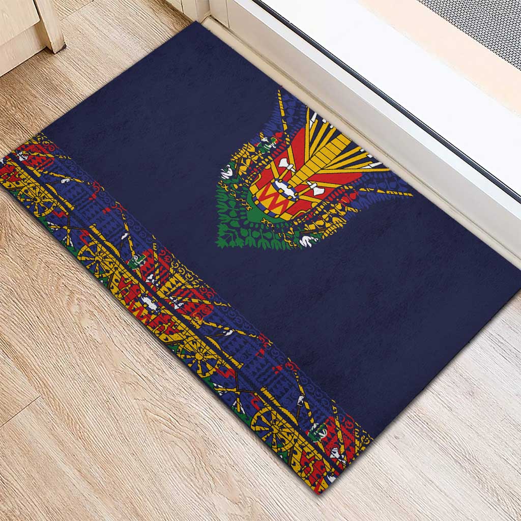 Haiti Flag Traditional Dashiki Rubber Doormat Black Color LT03 - Polynesian Pride
