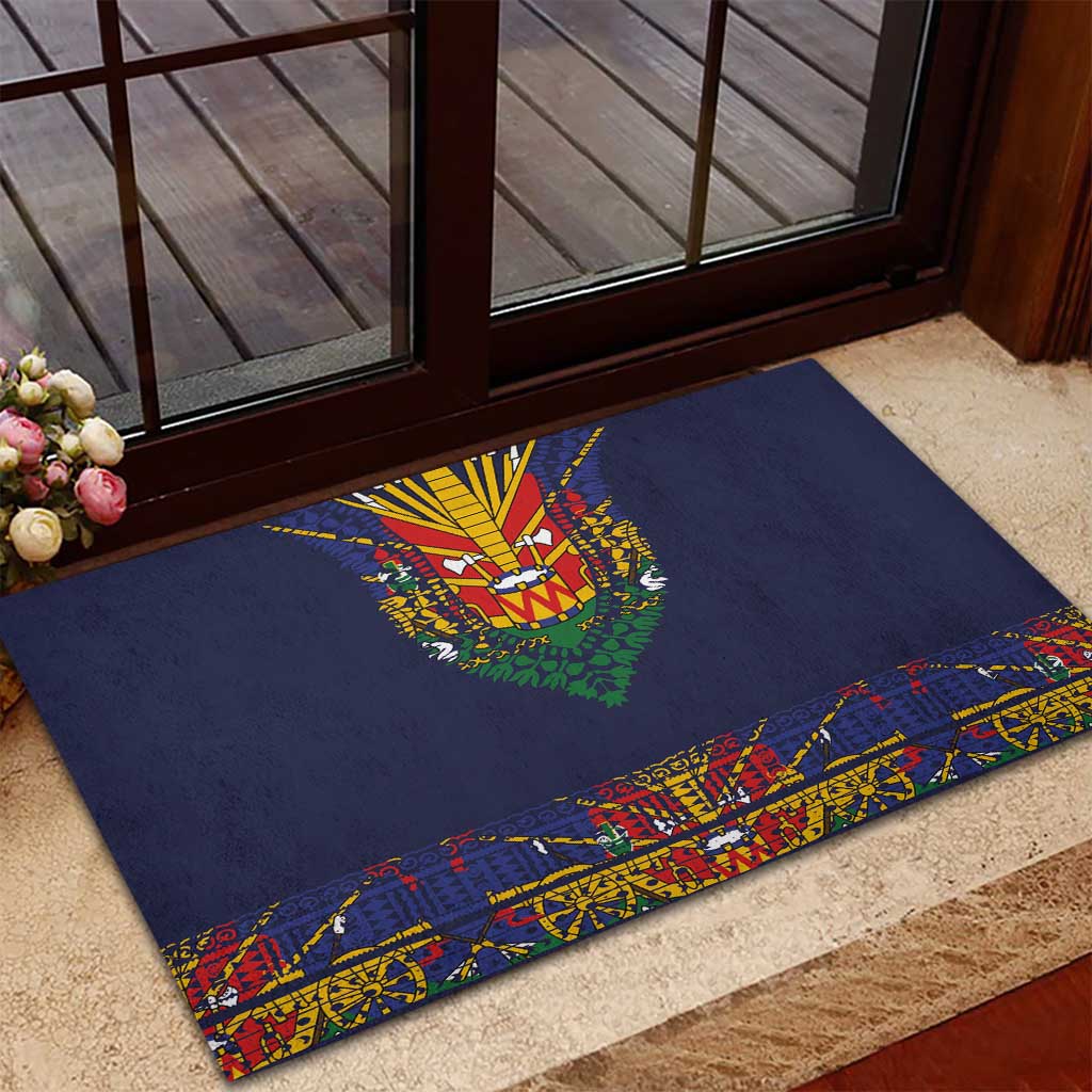 Haiti Flag Traditional Dashiki Rubber Doormat Black Color LT03 - Polynesian Pride