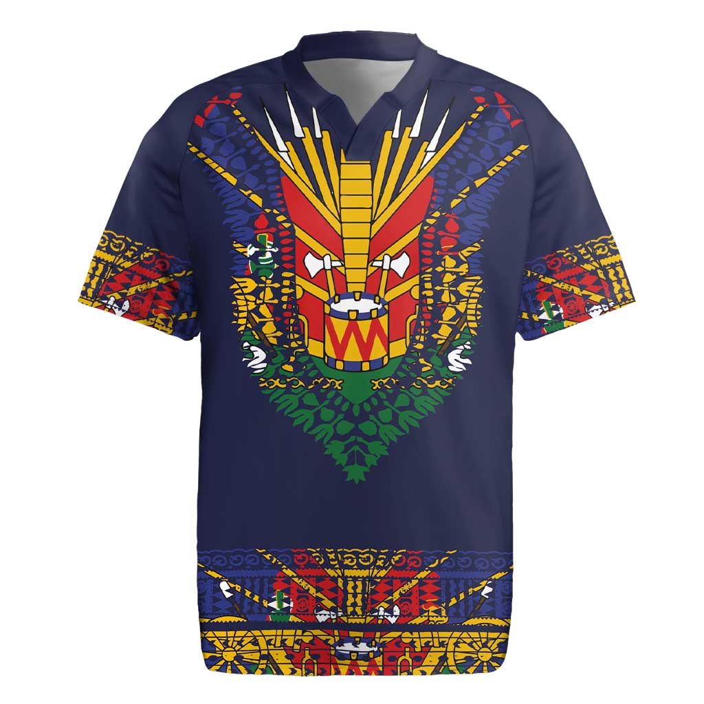 Haiti Flag Traditional Dashiki Rugby Jersey Black Color LT03 Black - Polynesian Pride