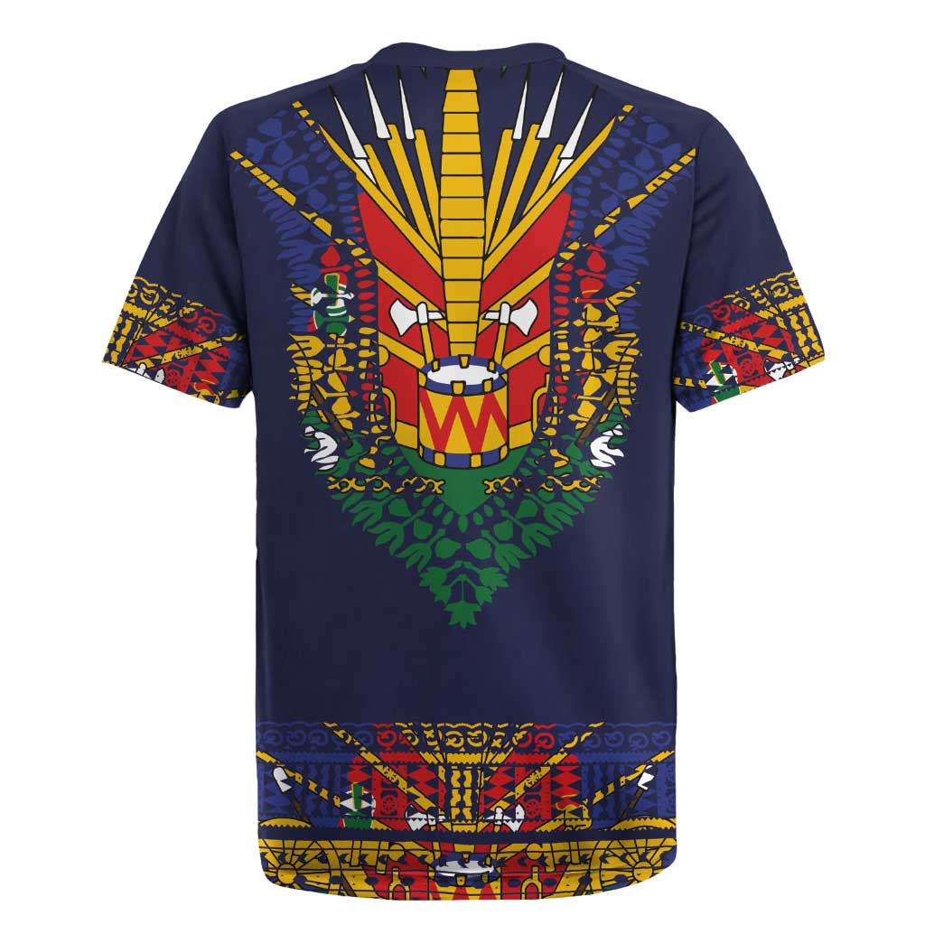 Haiti Flag Traditional Dashiki Rugby Jersey Black Color LT03 - Polynesian Pride