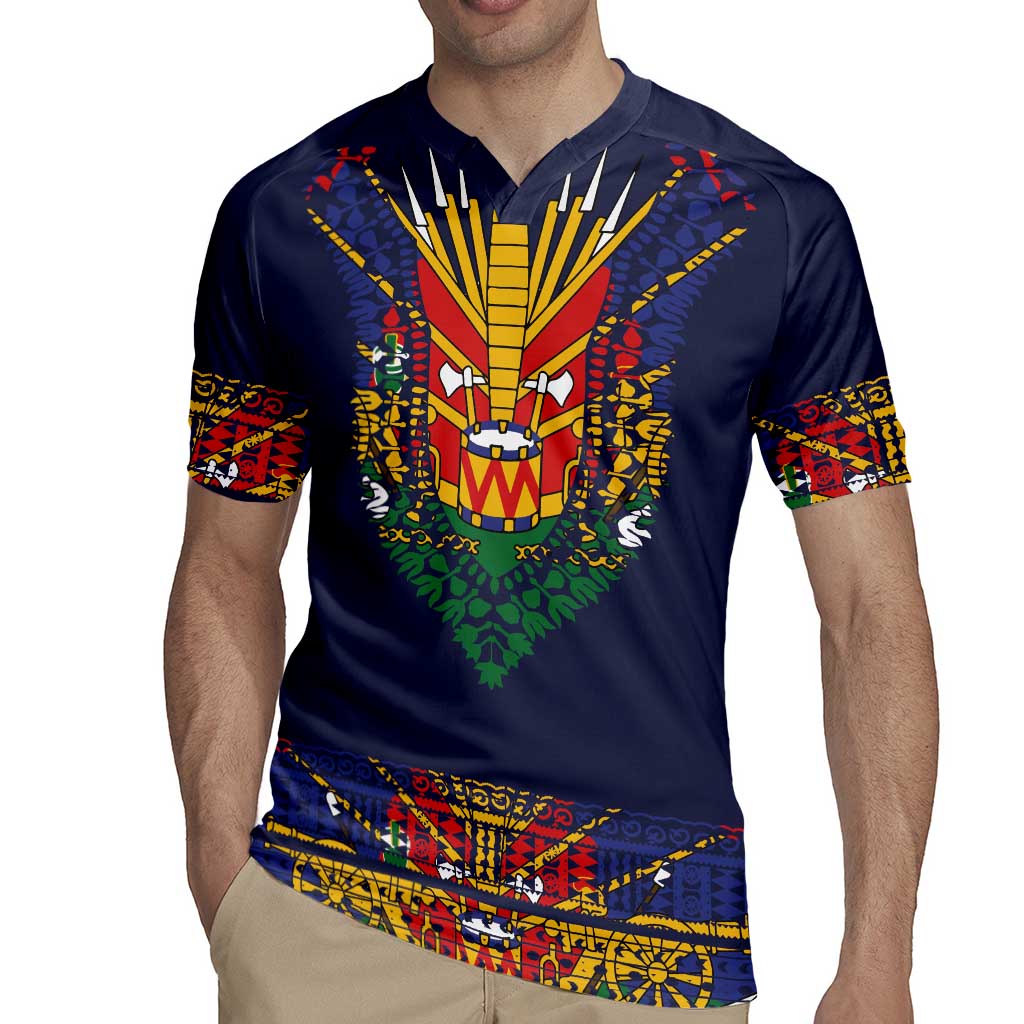 Haiti Flag Traditional Dashiki Rugby Jersey Black Color LT03 - Polynesian Pride