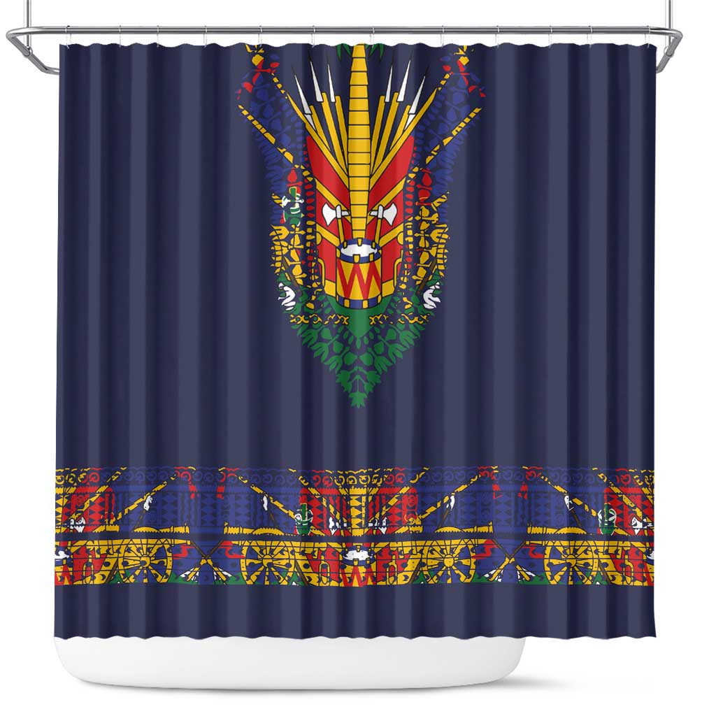 Haiti Flag Traditional Dashiki Shower Curtain Black Color - Polynesian Pride