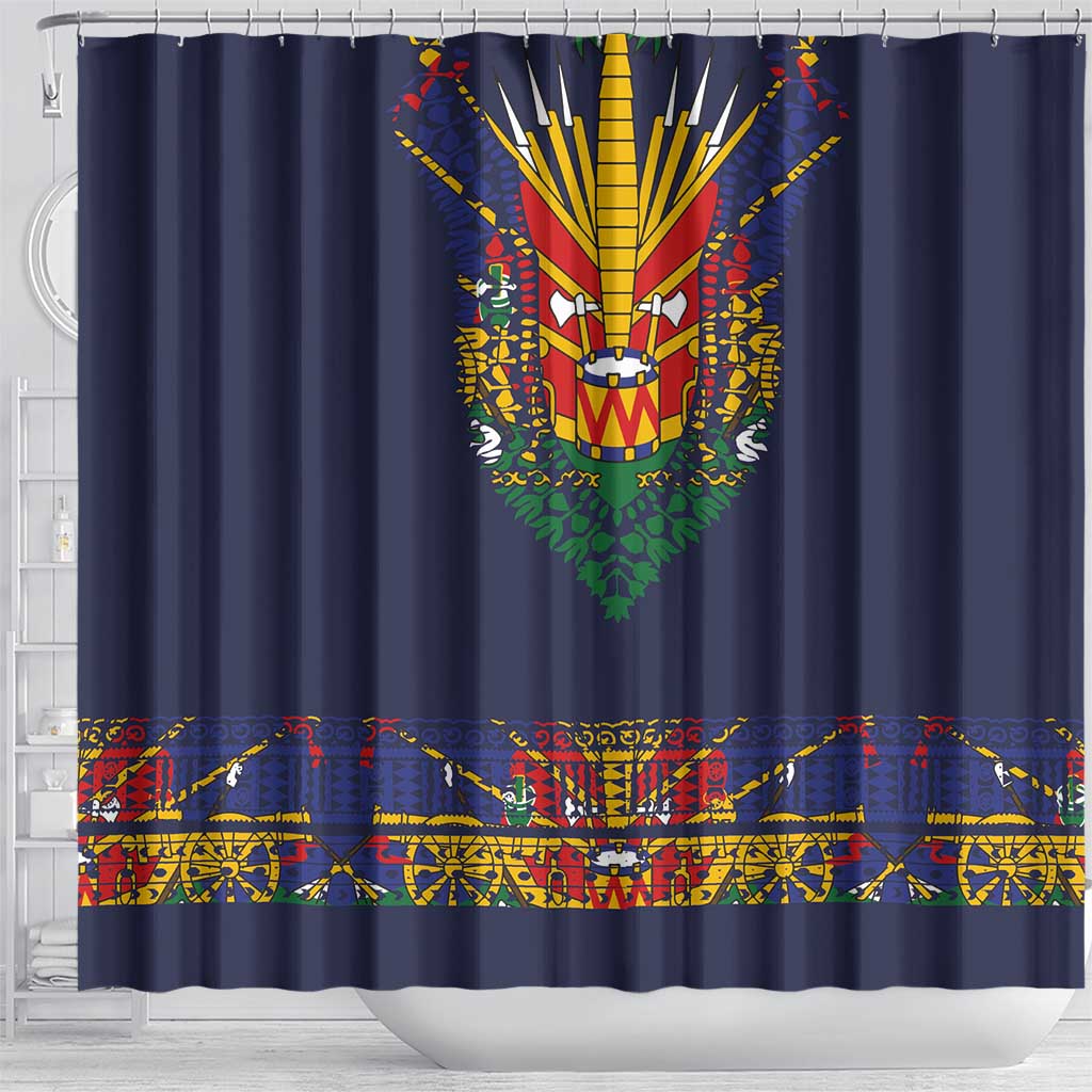 Haiti Flag Traditional Dashiki Shower Curtain Black Color - Polynesian Pride