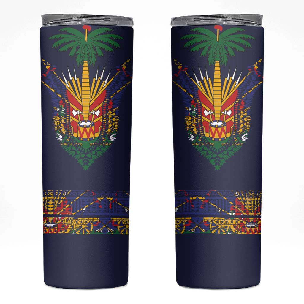 Haiti Flag Traditional Dashiki Skinny Tumbler Black Color - Polynesian Pride