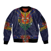 Haiti Flag Traditional Dashiki Sleeve Zip Bomber Jacket Black Color - Polynesian Pride