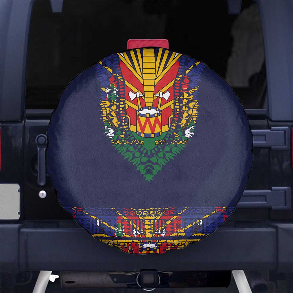 Haiti Flag Traditional Dashiki Spare Tire Cover Black Color - Polynesian Pride