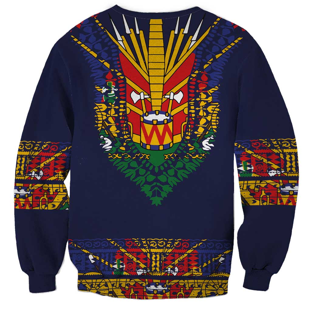 Haiti Flag Traditional Dashiki Sweatshirt Black Color LT03 - Polynesian Pride