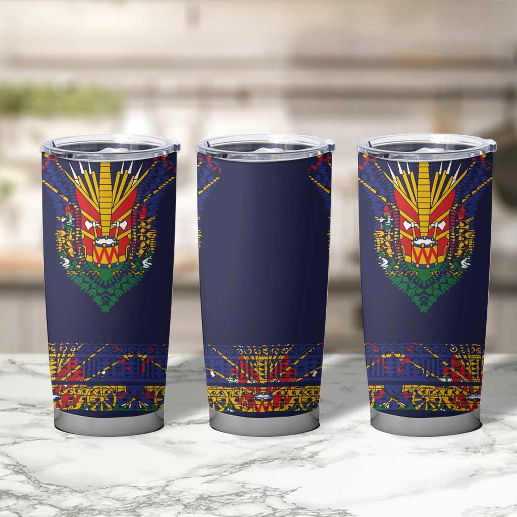 Haiti Flag Traditional Dashiki Tumbler Cup Black Color - Polynesian Pride