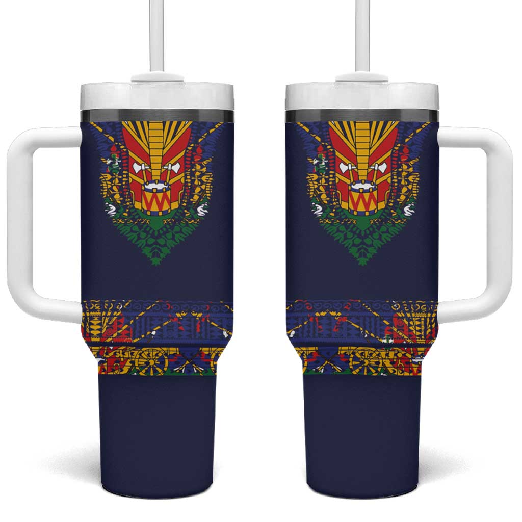 Haiti Flag Traditional Dashiki Tumbler With Handle Black Color - Polynesian Pride