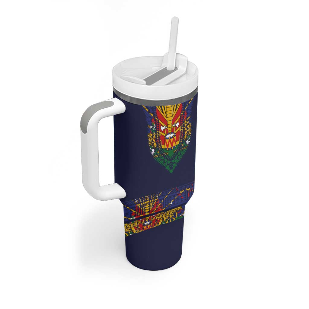 Haiti Flag Traditional Dashiki Tumbler With Handle Black Color - Polynesian Pride