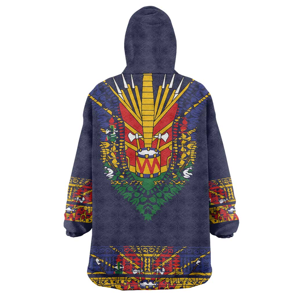 Haiti Flag Traditional Dashiki Wearable Blanket Hoodie Black Color LT03 - Polynesian Pride