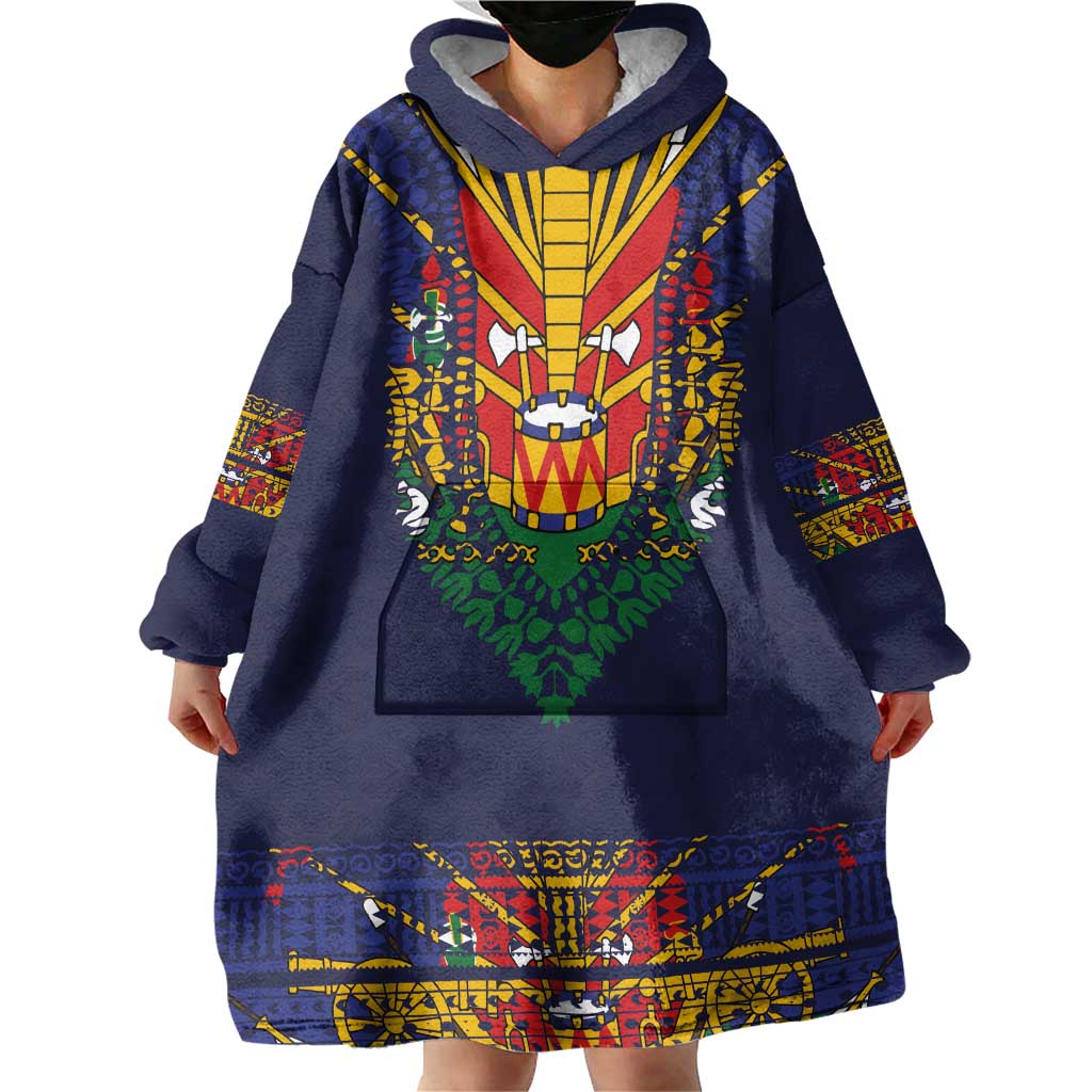 Haiti Flag Traditional Dashiki Wearable Blanket Hoodie Black Color LT03 - Polynesian Pride