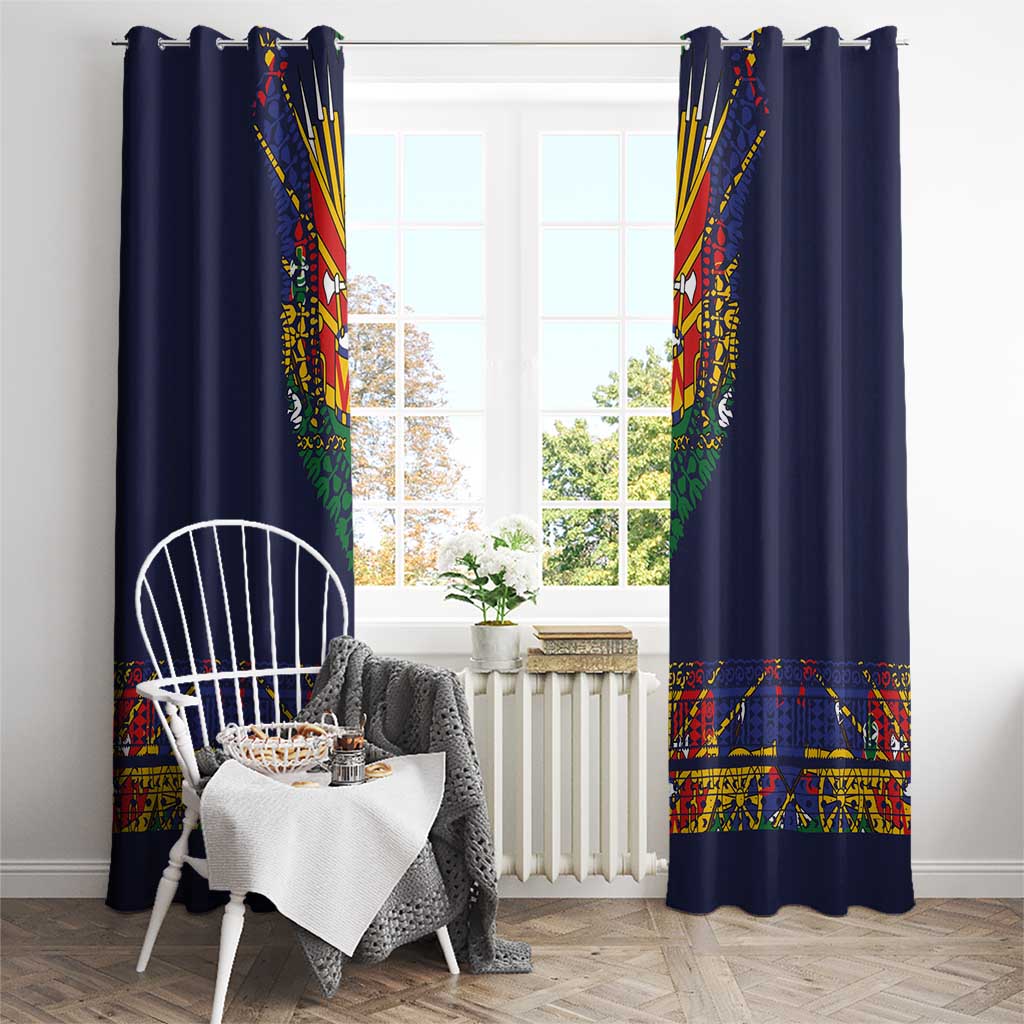 Haiti Flag Traditional Dashiki Window Curtain Black Color - Polynesian Pride