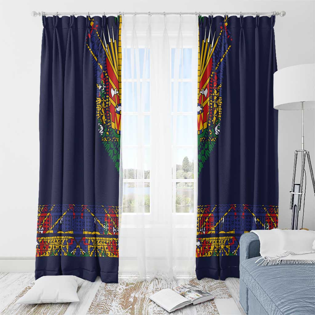 Haiti Flag Traditional Dashiki Window Curtain Black Color - Polynesian Pride
