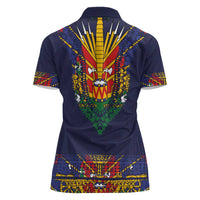 Haiti Flag Traditional Dashiki Women Polo Shirt Black Color - Polynesian Pride