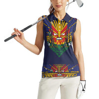 Haiti Flag Traditional Dashiki Women Sleeveless Polo Shirt Black Color - Polynesian Pride