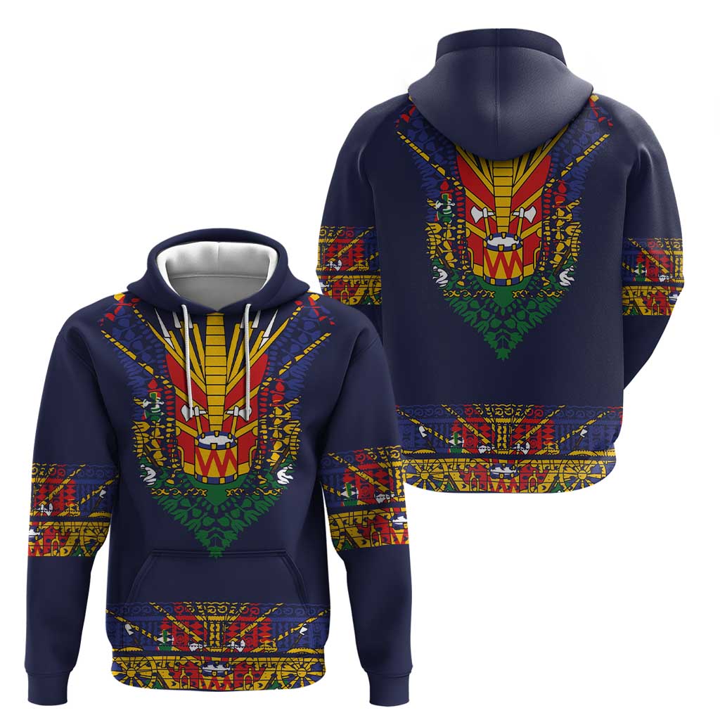 Haiti Flag Traditional Dashiki Zip Hoodie Black Color - Polynesian Pride